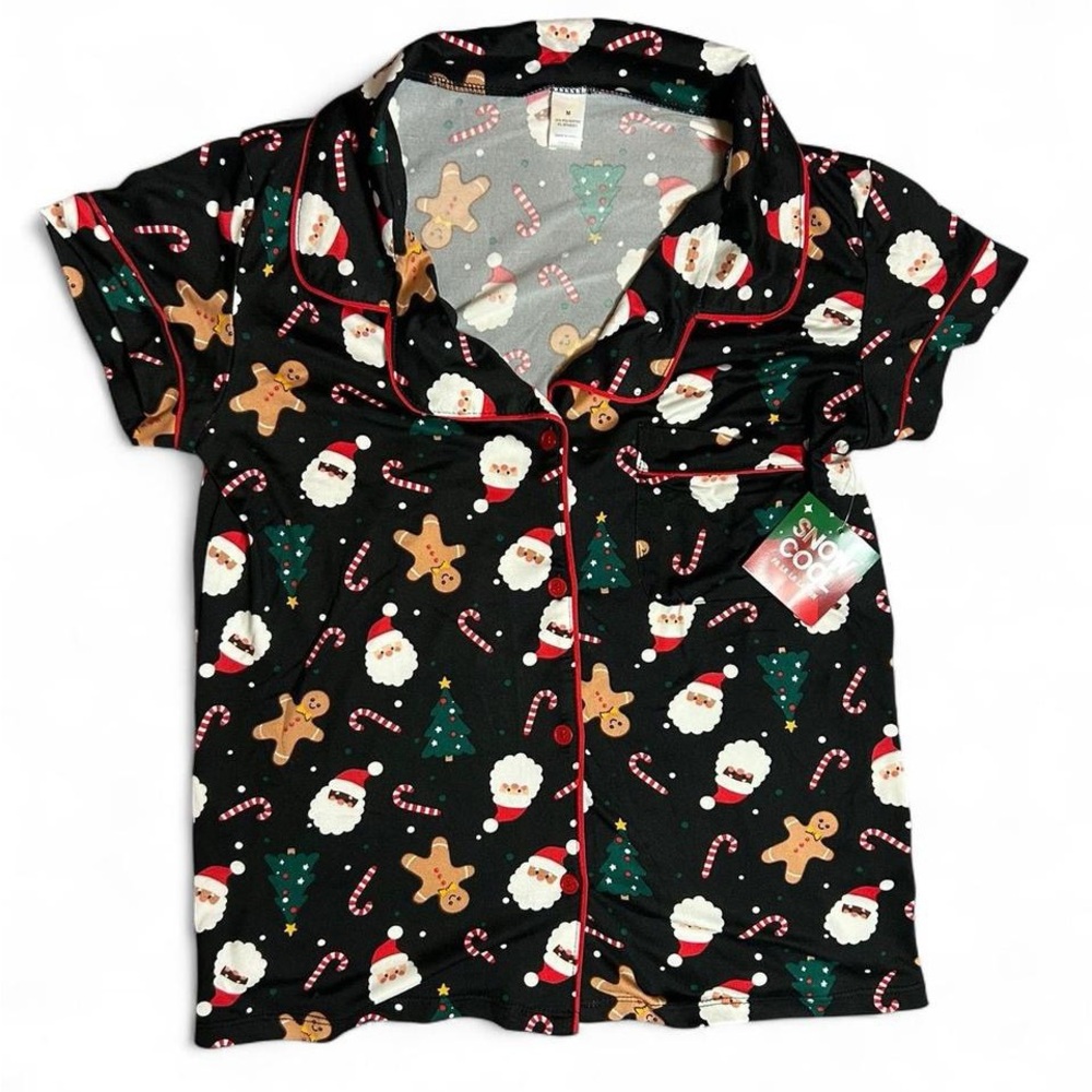 Festive Black Holiday Pajama Top